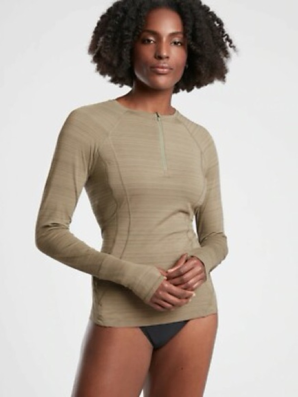 Athleta Pacifica Illume UPF Fitted Long Sleeve Quarter Zip Top Tan